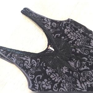 FREE PEOPLE Black & Grey Paisley Knit Dress With Beaded Neckline; Size XS